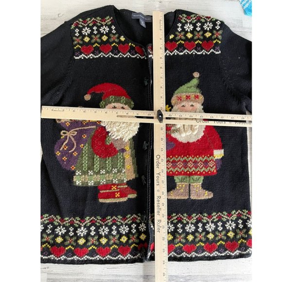 Northern Isles Cardigan Sweater Women's Medium Ramie Christmas Santa Embroidered - Picture 2 of 5